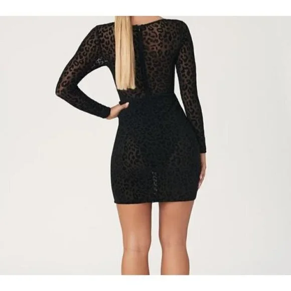 NWT Meshki black seara devore long sleeve corset top leopard mini dress size XS - Picture 4 of 13